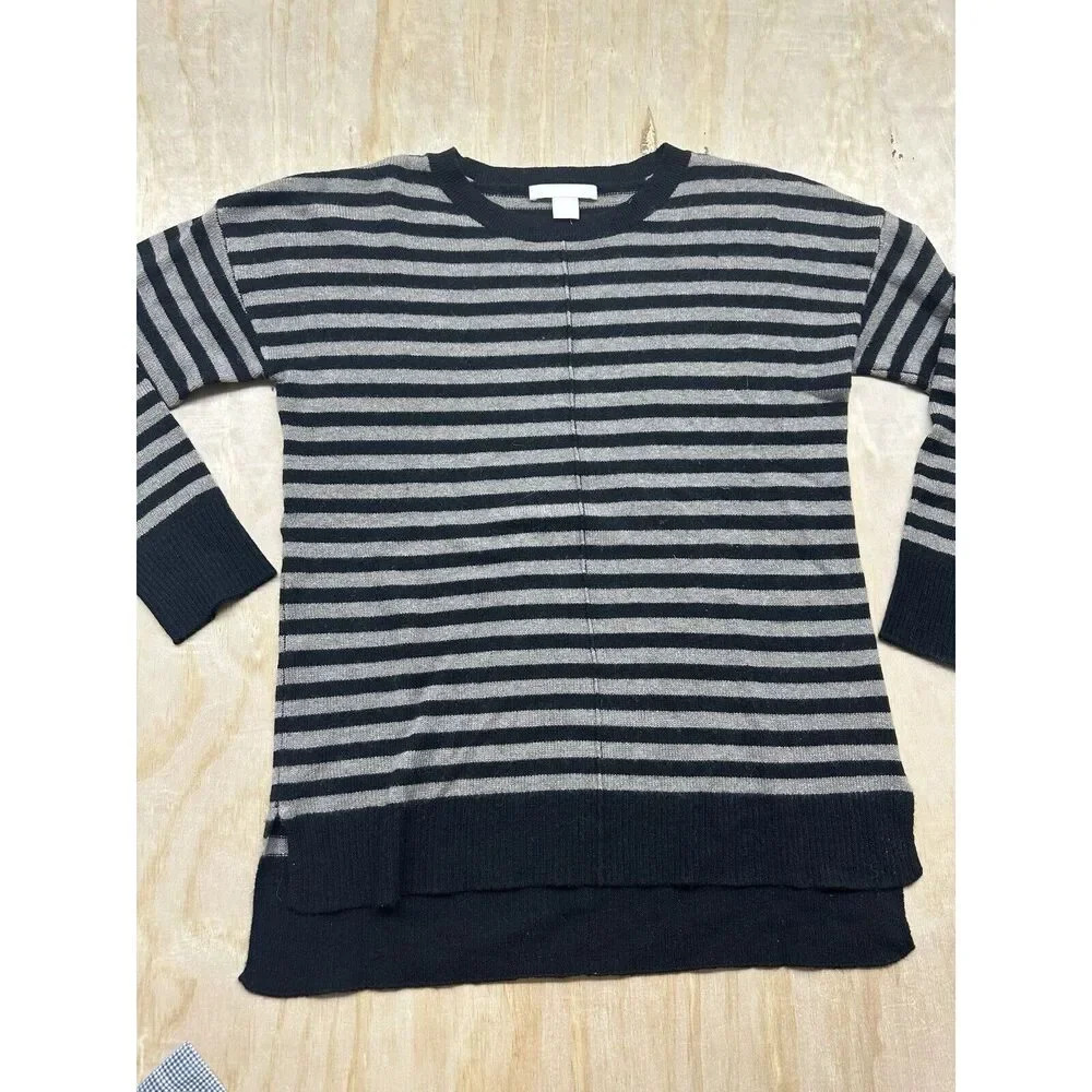 The Cashmere Project Sweater Sz Large Gray Black Striped Long Sleeve EUC